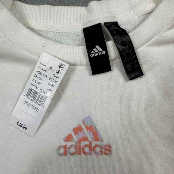 NWT Adidas Cropped Sweatshirt Womens S Crew Neck Logo Orange Purple Sweater - Picture 3 of 10